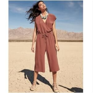Eileen Fisher Wide Leg Crop Jumpsuit XS Rust Tie Waist Capsule Lagenlook Travel